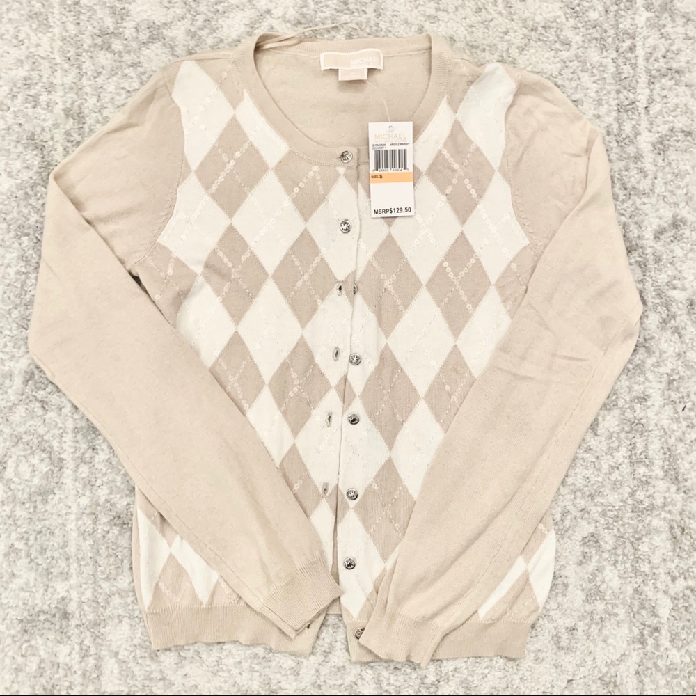 NWT Michael Kors Argyle Sequin Cardigan